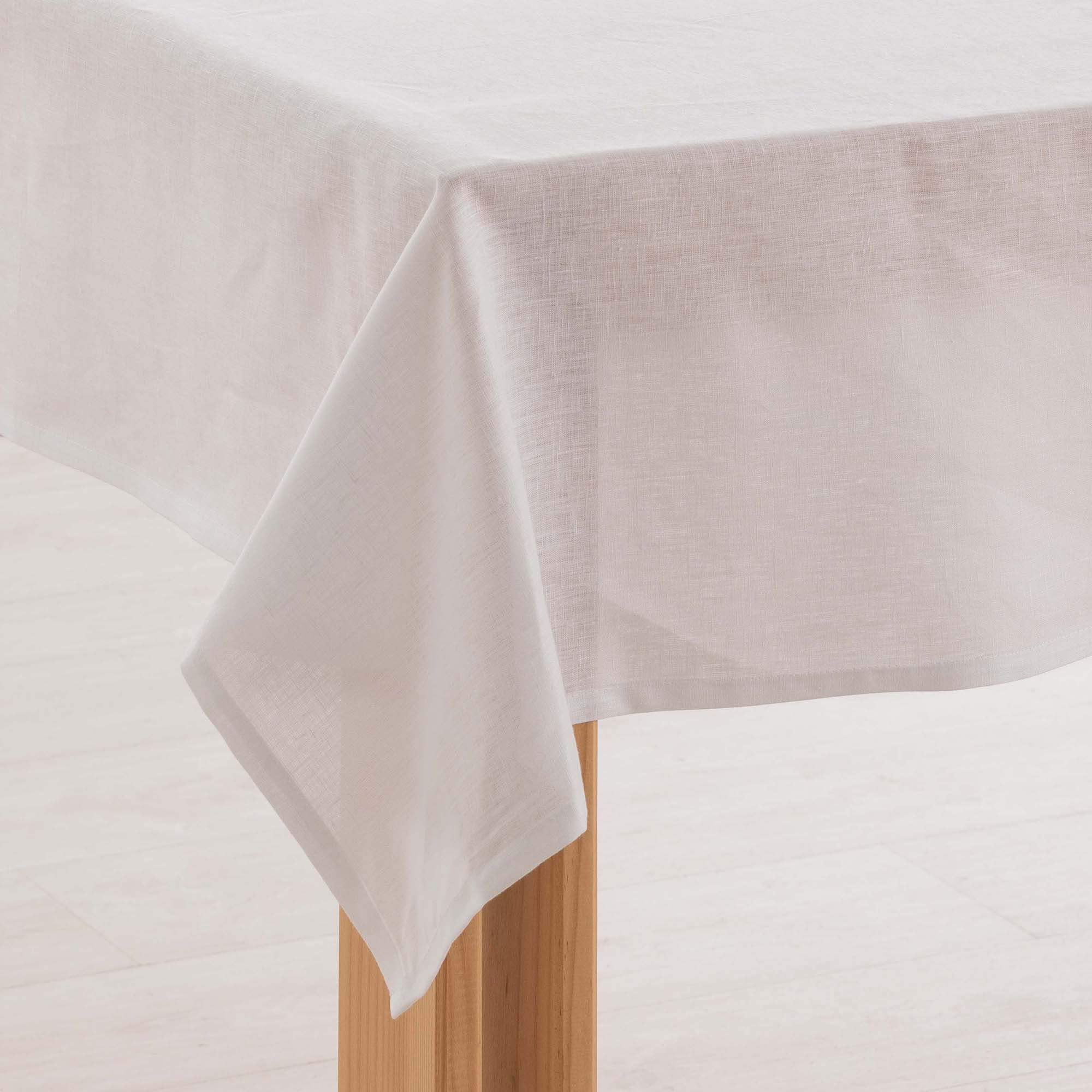 Nappe hydrofuge anti-taches en lin 100% Blanc