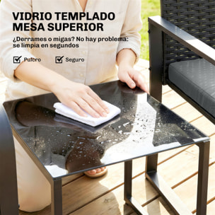 Conjunto de Jardín Exterior de 3 Piezas, Muebles Jardín Exterior de Ratán con 2 Sillas con Cojines, Tela Textilene y Mesa de Vidrio Templado, Resistente a Intemperie, para Balcón, Patio, Gris