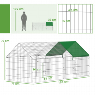 Parc enclos extérieur lapins portes verrouillables toit incliné acier vert