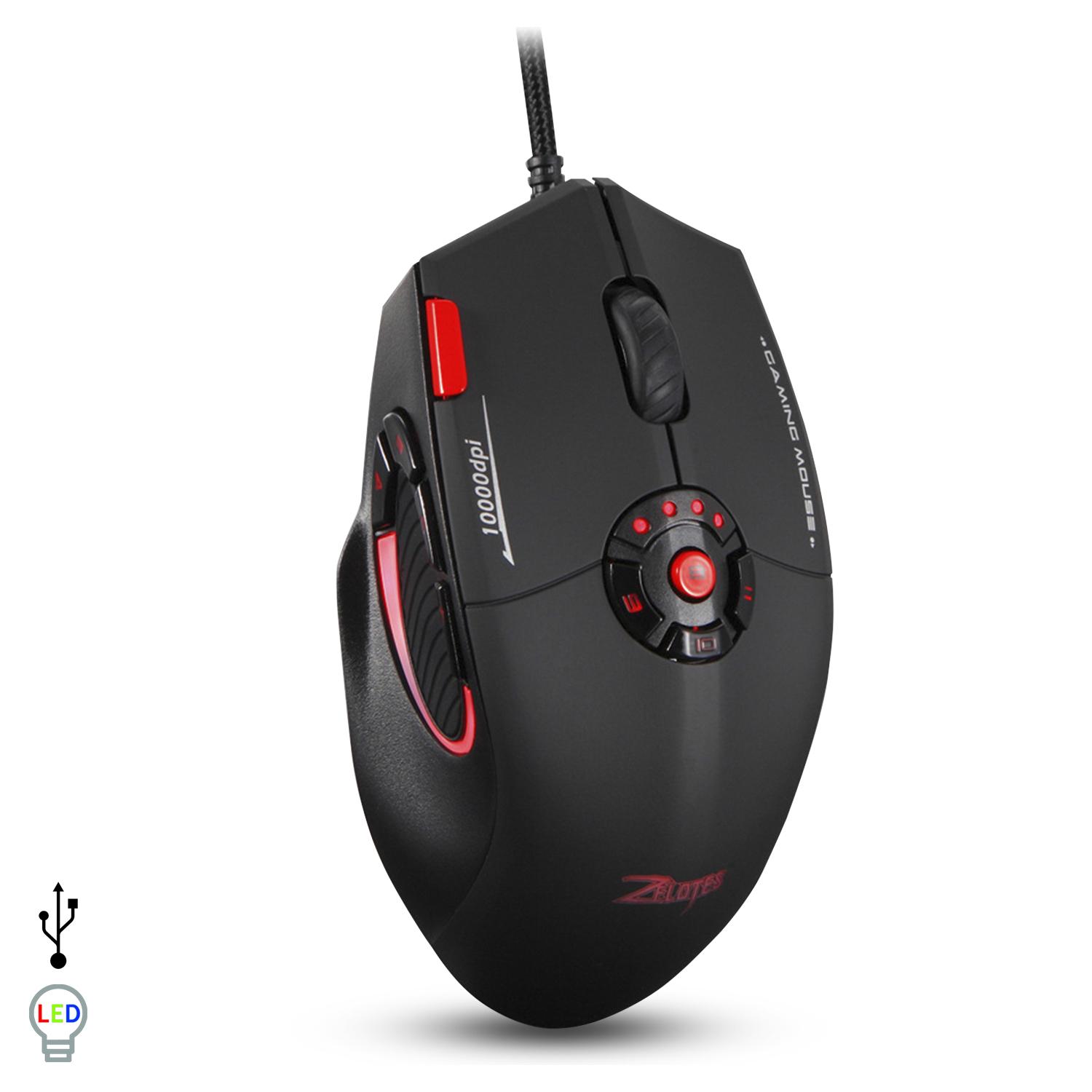 Mouse da gioco C-16, fino a 10.000 DPI, 1000 Hz, 12 pulsanti programmabili, peso regolabile. Illuminazione RGB.