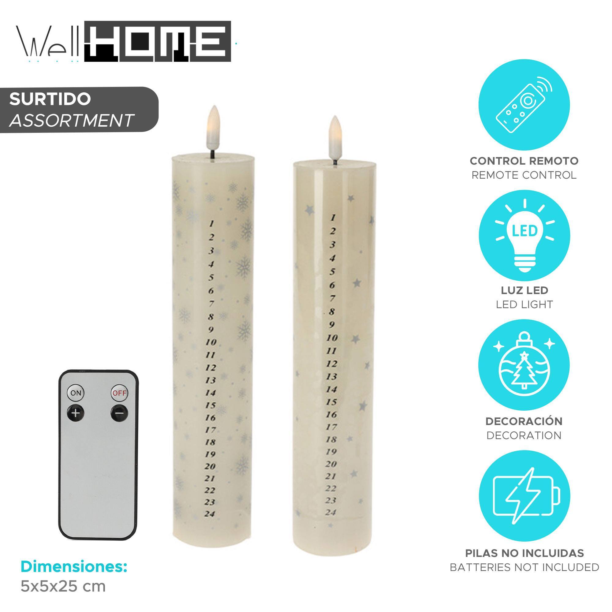 Vela de adviento led con control remoto y llama blanca cálida ø5x25cm