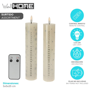 Vela de adviento led con control remoto y llama blanca cálida ø5x25cm