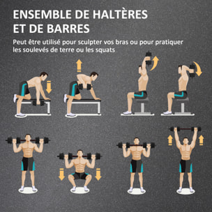 Ensemble d'haltères courtes total 20 Kg - barres incluses - entraînement musculaire & haltérophilie - acier HDPE noir rouge