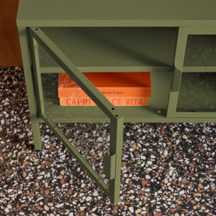 Meuble TV industriel métal et verre trempé 3 portes 120cm ARKANSAS