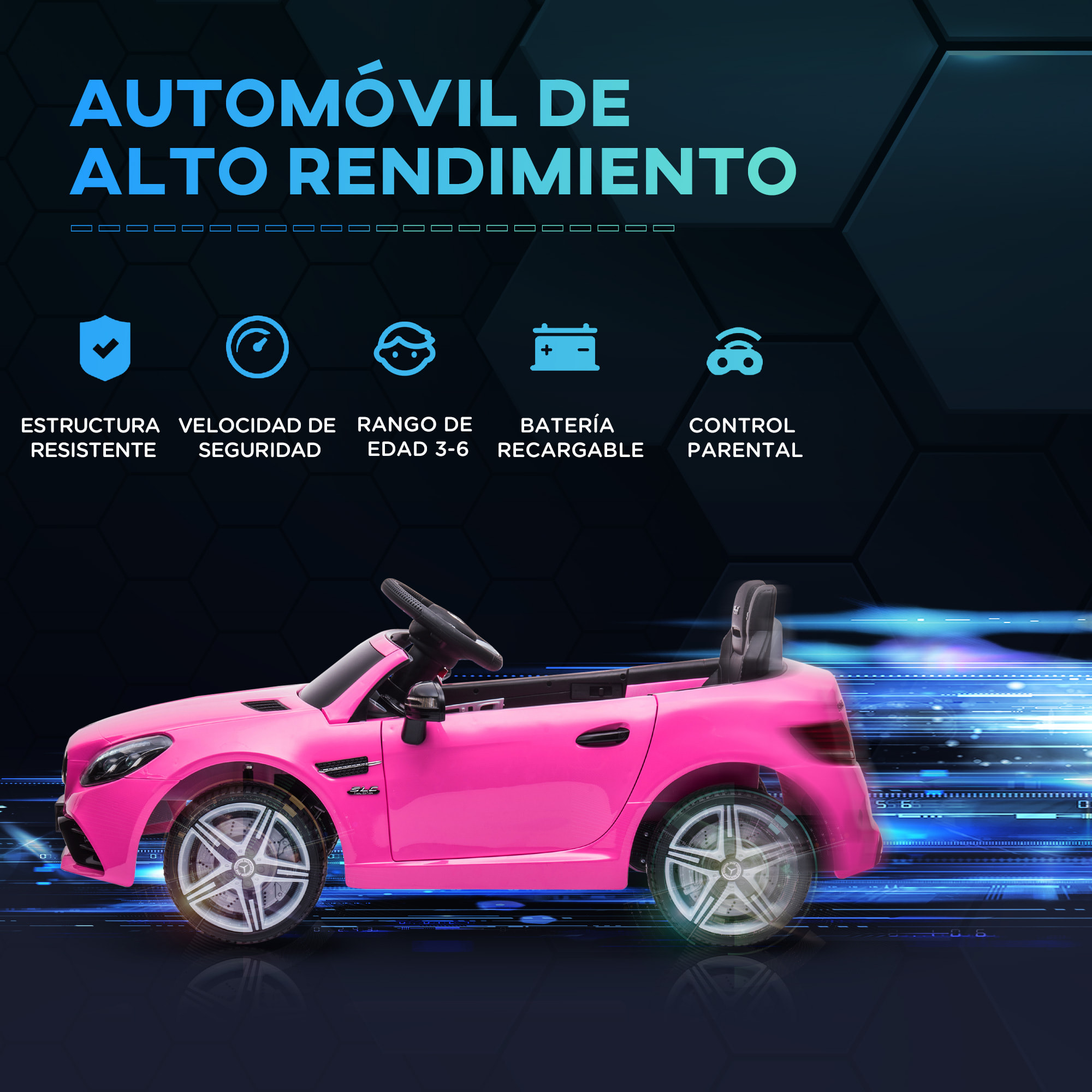 Coche Eléctrico Mercedes SLC 300 12V para Niños 3-6 Años Mando a Distancia Rosa