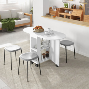 Mesa de Comedor Plegable Mesa de Cocina Moderno con Ruedas Laterales Abatibles y 2 Estantes Abiertos Carga 80 kg 120x60x77 cm Blanco