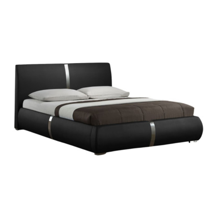 Ensemble lit matelas et sommier 160x200 cm simili noir - GESLO