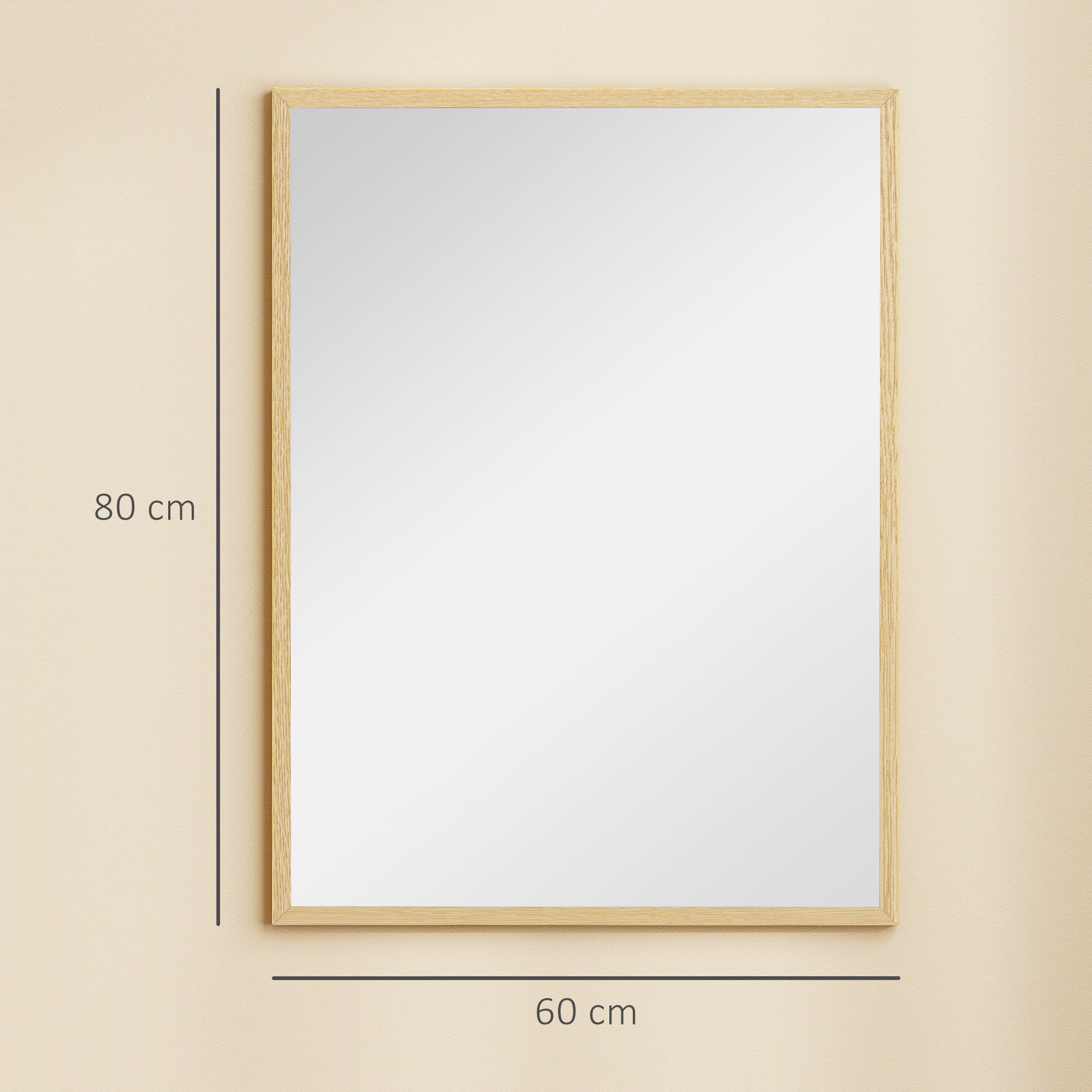 Miroir mural rectangulaire dim. 60L x 80H cm MDF effet bois naturel