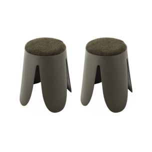 Set de 2 tabourets empilables vert foncé . bouclette texturée. NIKI. Ø30 / 44 x H46cm