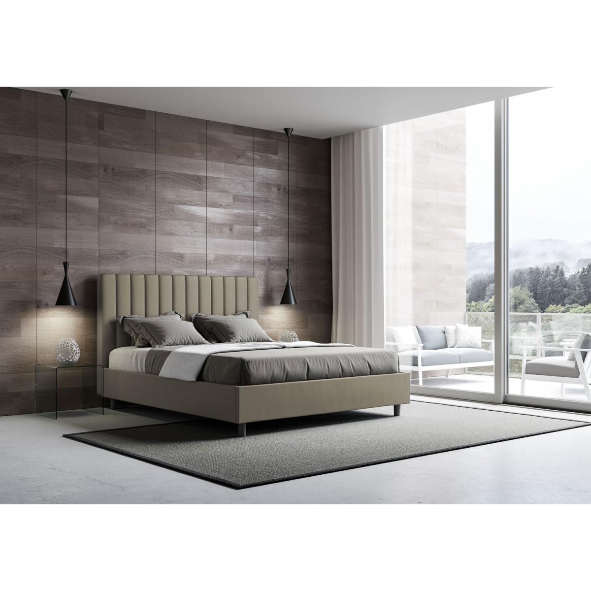 Cama con almacenaje acolchada 160x190 cuero sintético capuchino Agueda