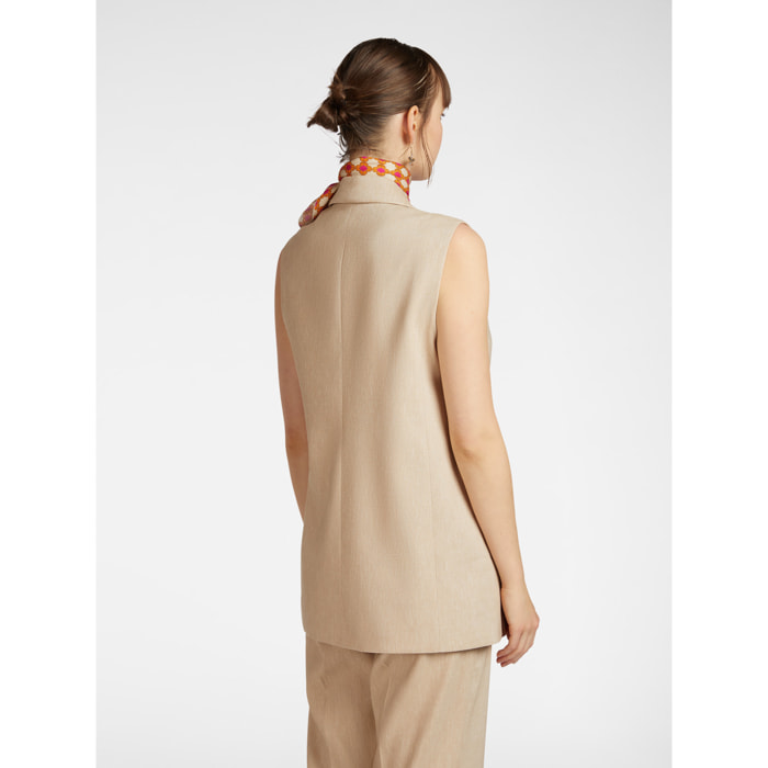 Elena Mirò - Blazer senza maniche in misto lino - Beige