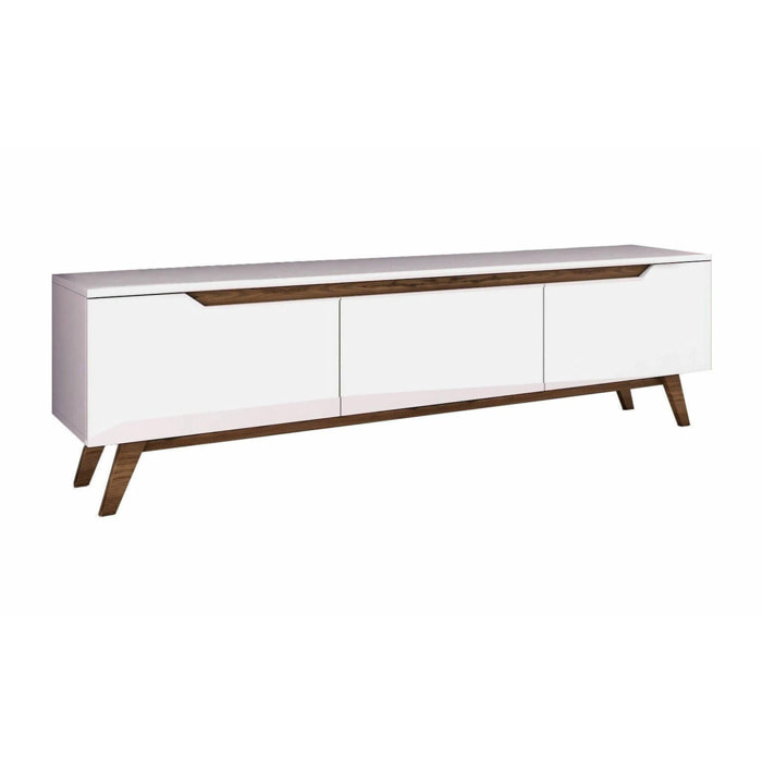 Mobile porta TV Dguidoli, Credenza da soggiorno, Armadio basso per TV, Base parete attrezzata, 180x35h49 cm, Bianco e Noce