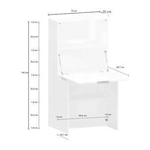 Scrivania Akiro, Mobile multiuso con scaffali e piano da lavoro, Tavolo multiuso per ufficio, Scrivania salvaspazio multiposizione, 100% Made in Italy, cm 70x57h140, Bianco lucido