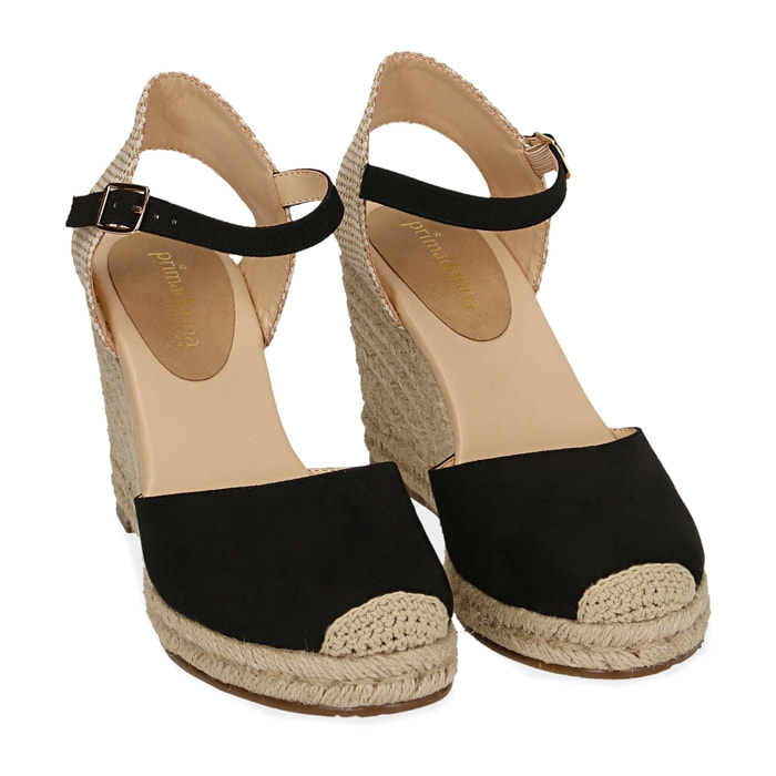 Espadrillas nere in microfibra, zeppa 9 cm