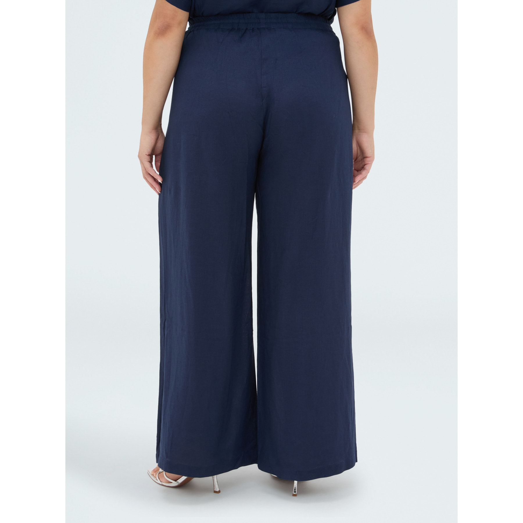 Fiorella Rubino - Pantaloni Wide Leg in misto lino - Blu