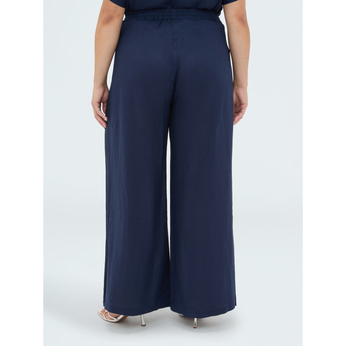 Fiorella Rubino - Pantaloni Wide Leg in misto lino - Blu