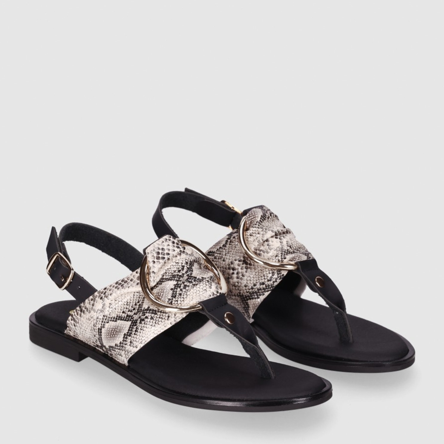 Sandalias de Piel - Serpiente - Tacón: 1 cm