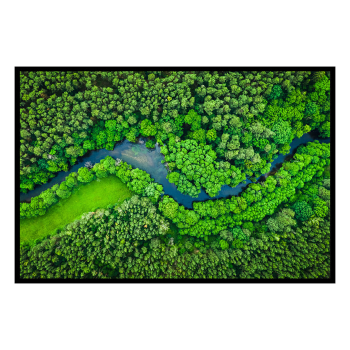 Affiche encadrée Vue aérienne d’une rivière traversant une forêt verte Affiche + cadre en métal - Noir