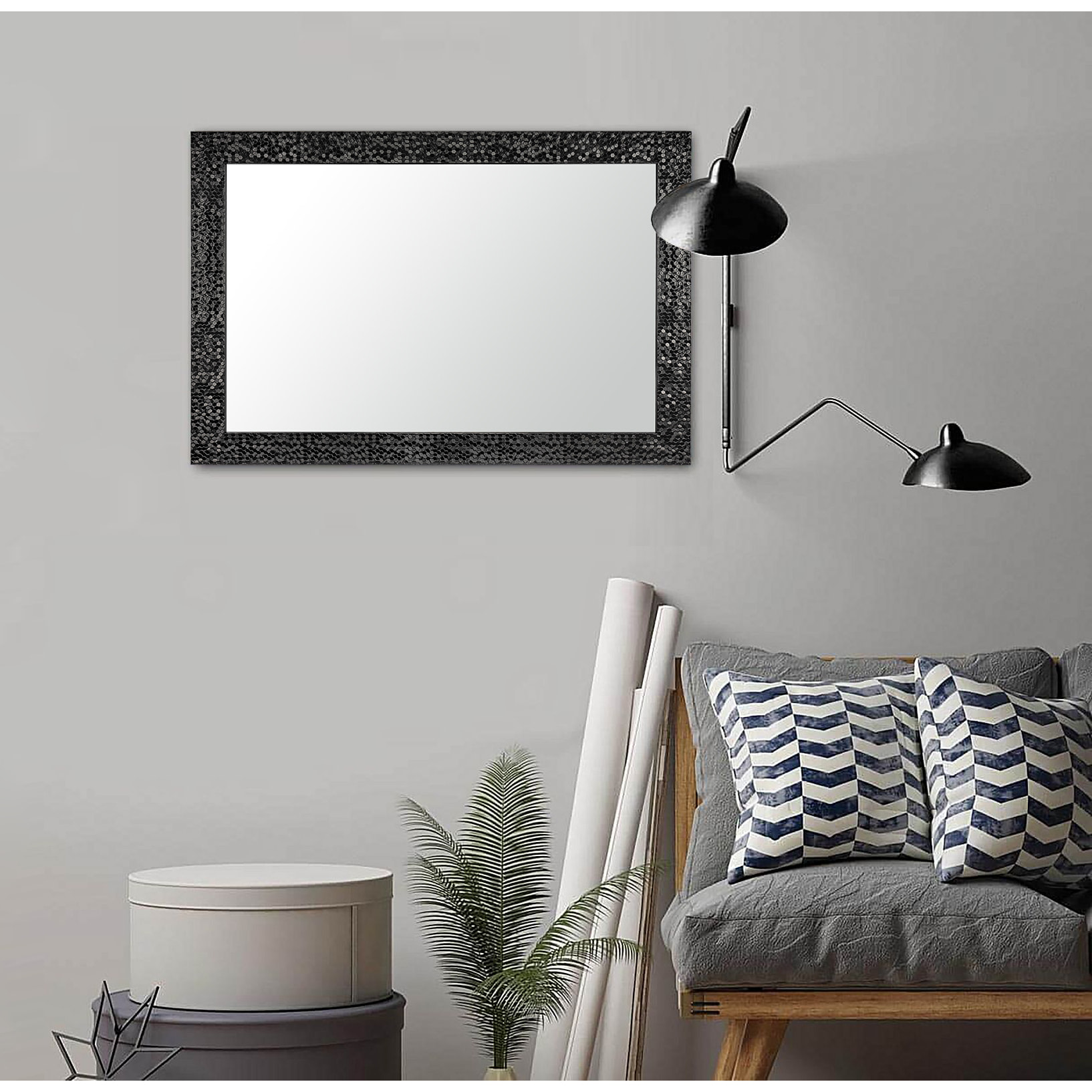Espejo rectangular Confetti poliestireno negro 103x73x2 cm