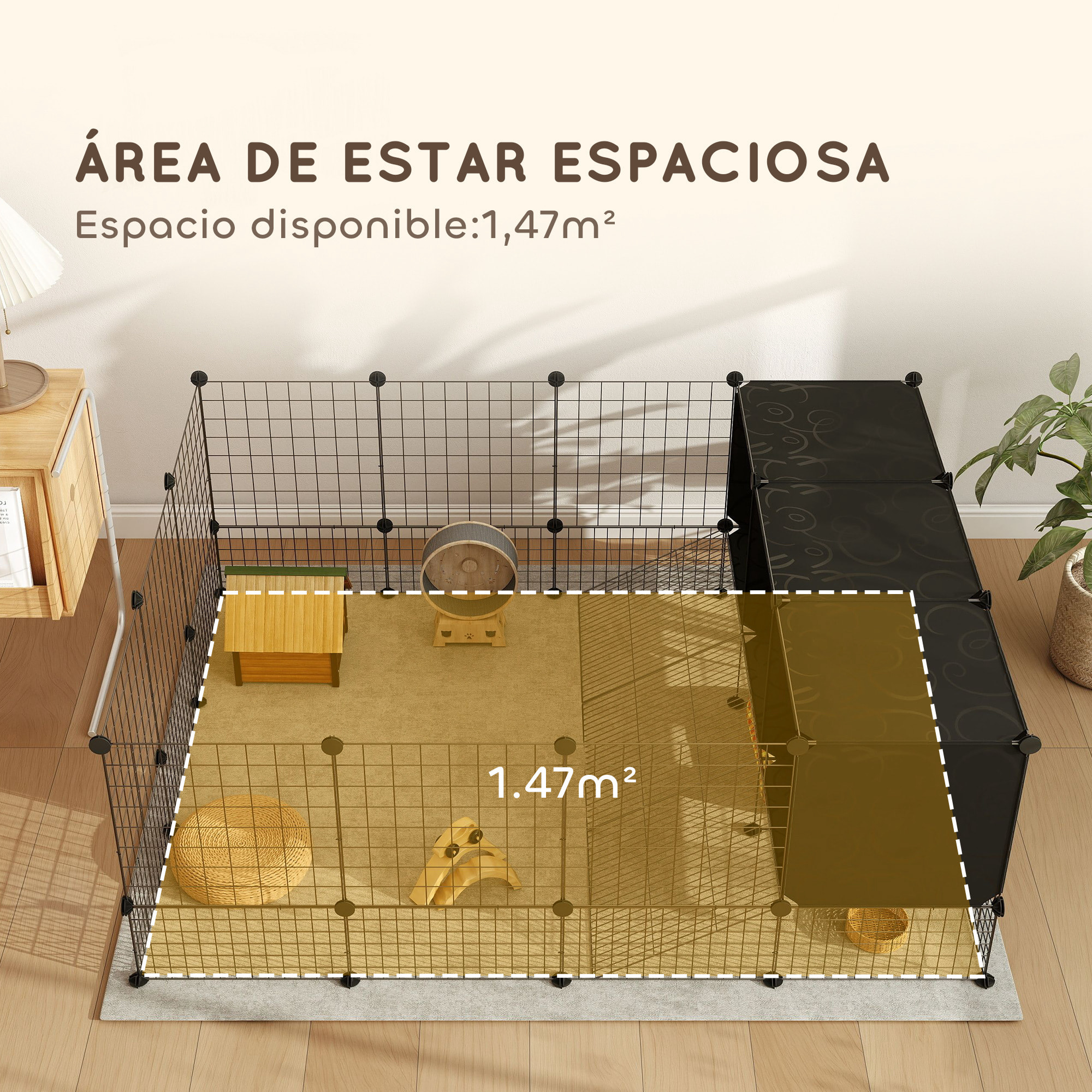 Valla para Mascotas de Bricolaje Parque para Conejos Recinto para Conejos de 39 Paneles con 3 Nidos para Cobayas Conejos y Erizos Negro