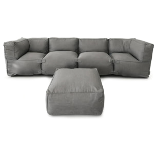 VERONE Salon de jardin modulable 5 places gris en tissu déperlant