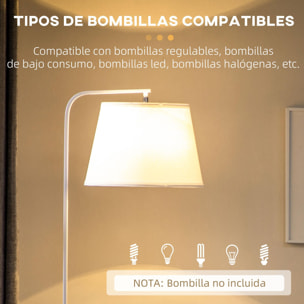 Lámpara de Pie Moderna con Mesas Lámpara con Estantes Casquillo E27 Máx. 40W con Pantalla de Lino e Interruptor de Pie para Salón Dormitorio 43x39,5x162 cm Blanco