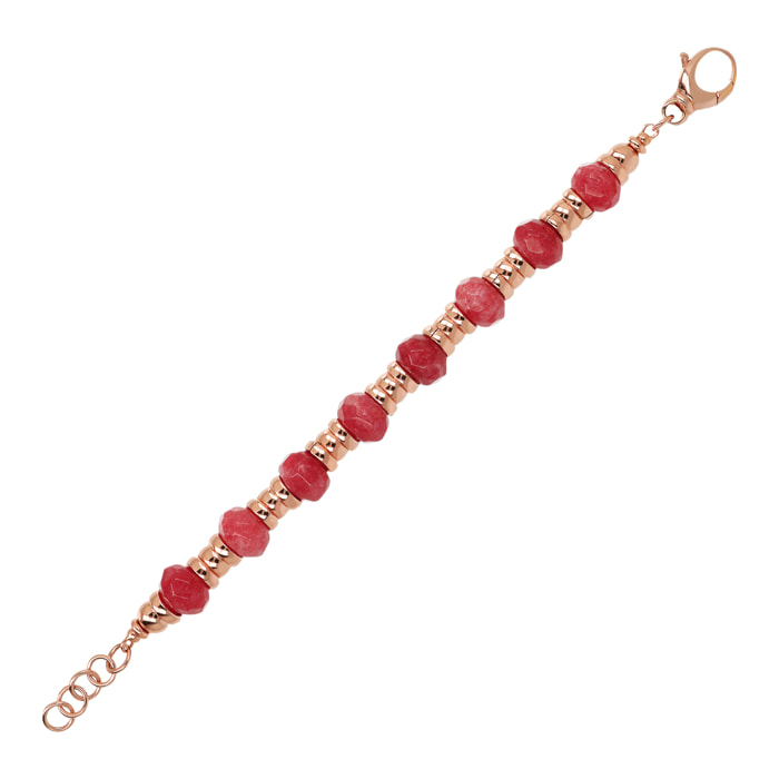 Bracciale con Rondelle Golden Rosé e in Pietra Naturale Sfaccettata Quarzite Rossa