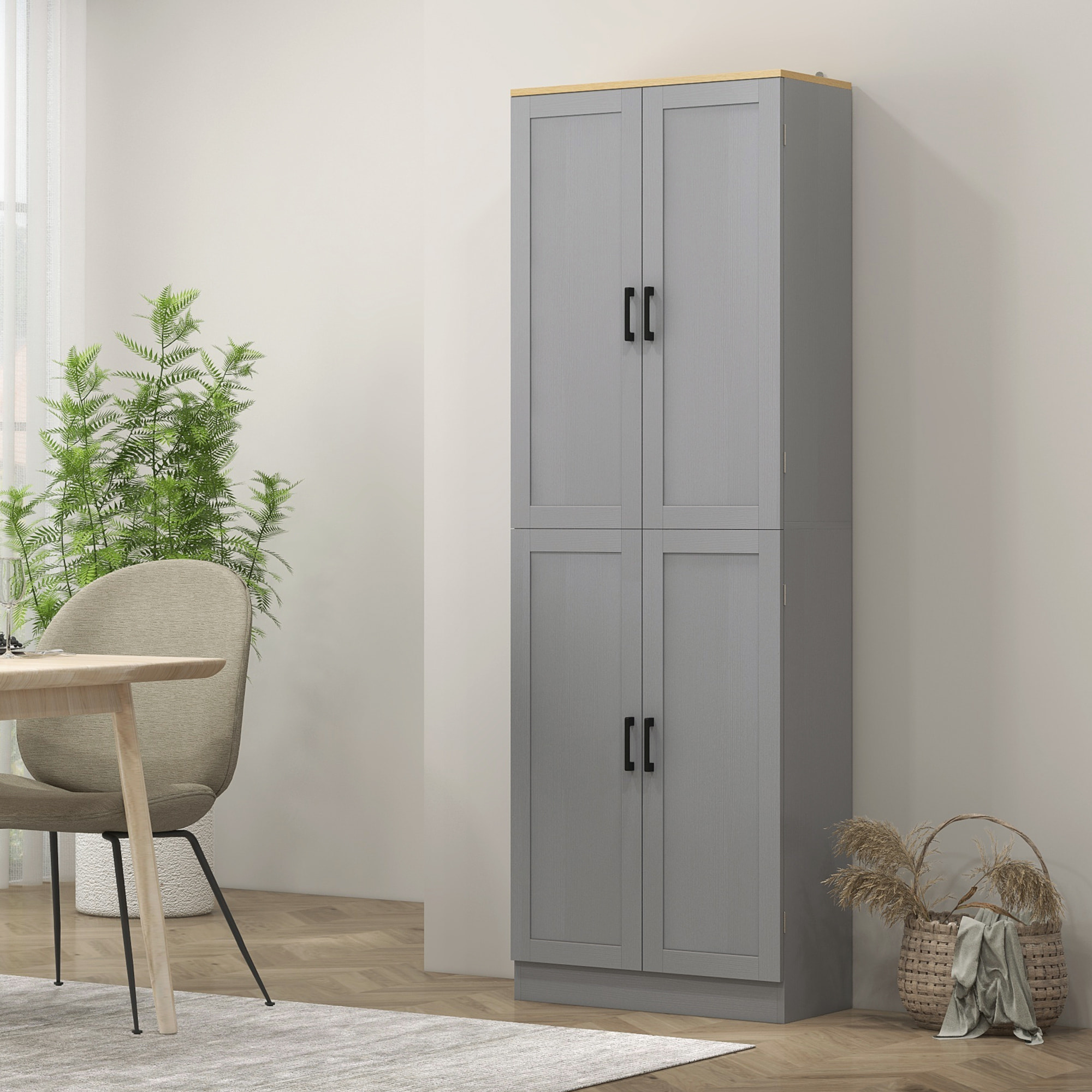 Alacena de Cocina Armario de Cocina Mueble Auxiliar con Puertas y Estantes Ajustables Antivuelco para Comedor Salón 60x30x171 cm Gris