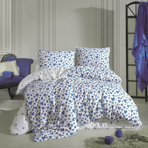 Parure de lit 100% Coton imprimé "Amour Bleu "