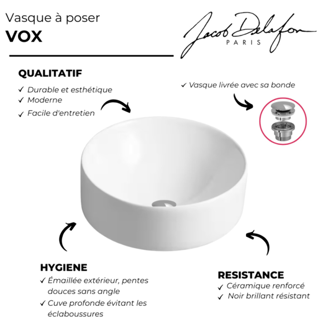 Vasque à poser Vox avec bonde chromée