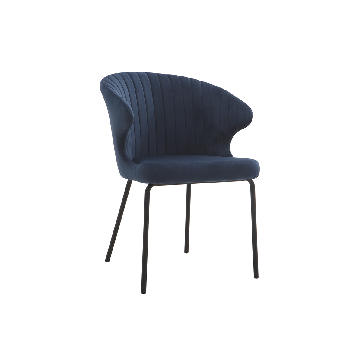 Chaise design en tissu velours bleu foncé et métal noir REQUIEM