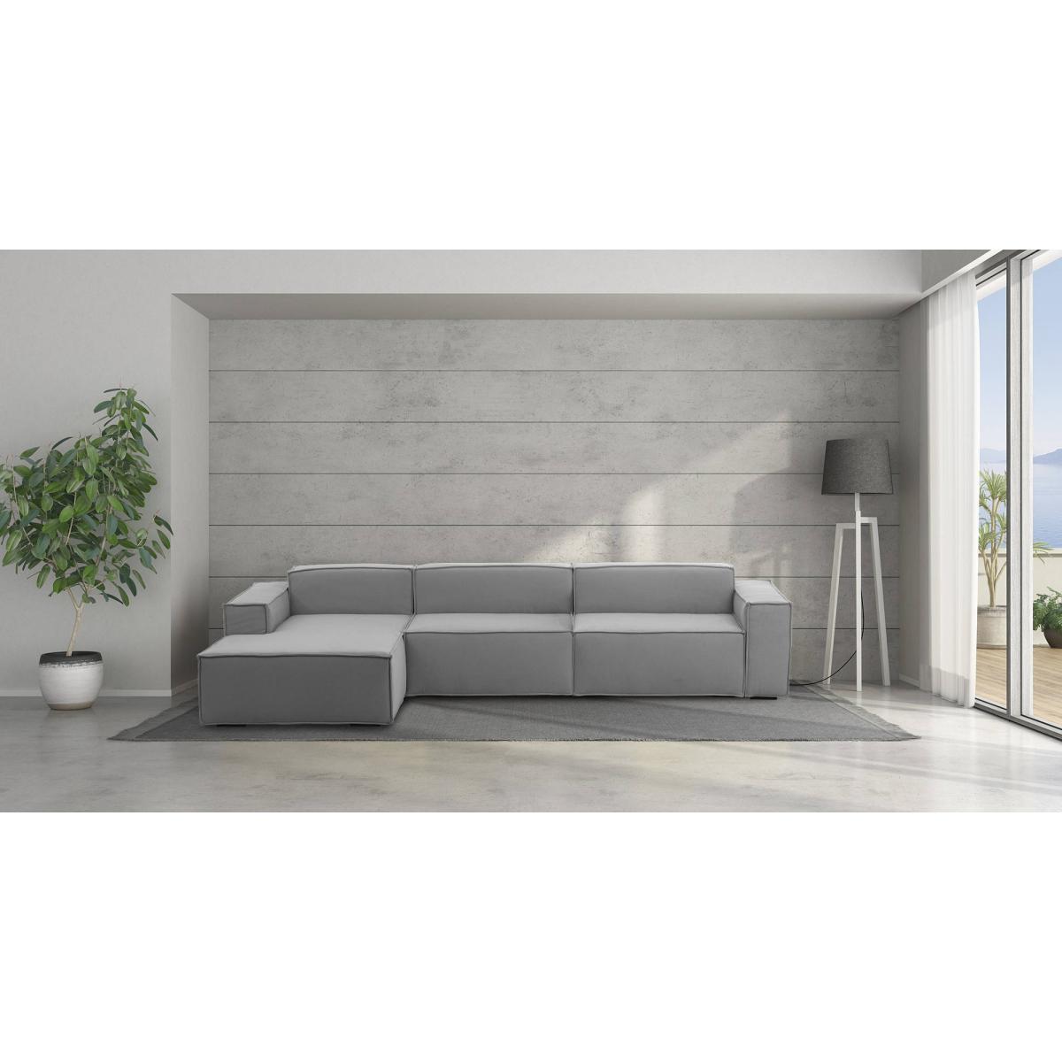 Divano fisso Licia, Divano componibile a 4 posti con penisola sinistra, 100% Made in Italy, Sofà moderno in tessuto, Cm 340x170h70, Grigio