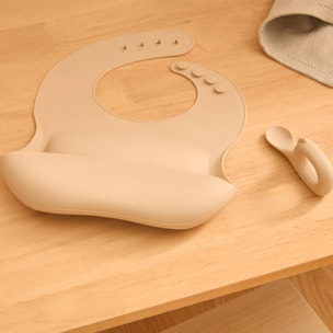 Set bavoir et cuillère Yum silicone beige