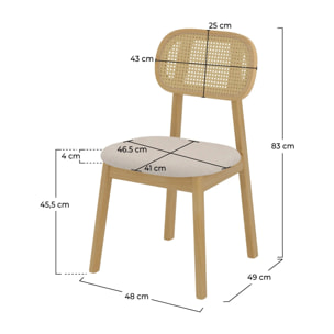 Lot de 2 chaises en bois clair, tissu beige et rotin synthétique - Maria