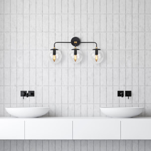 Aplique de pared pantalla transparente, metal , negro, 56x21x27, casquillo 3 x E14 Max 40 W