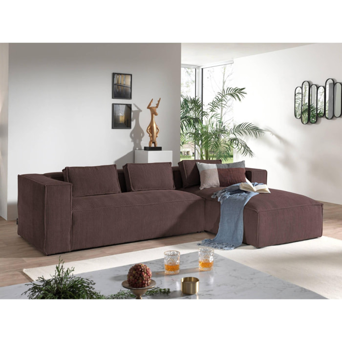 Stella - canapé d'angle - en velours côtelé - 4 places -style contemporain - droit - Marron
