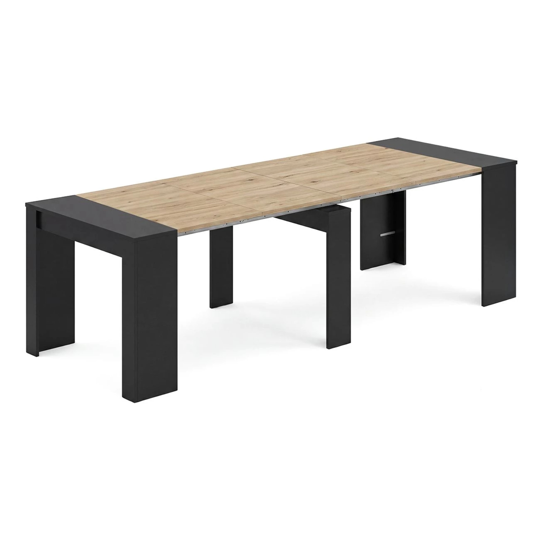 Mesa consola extensible en negro mate y alpine oak 50-235x90 cm Denis Negro Mate - Alpine Oak