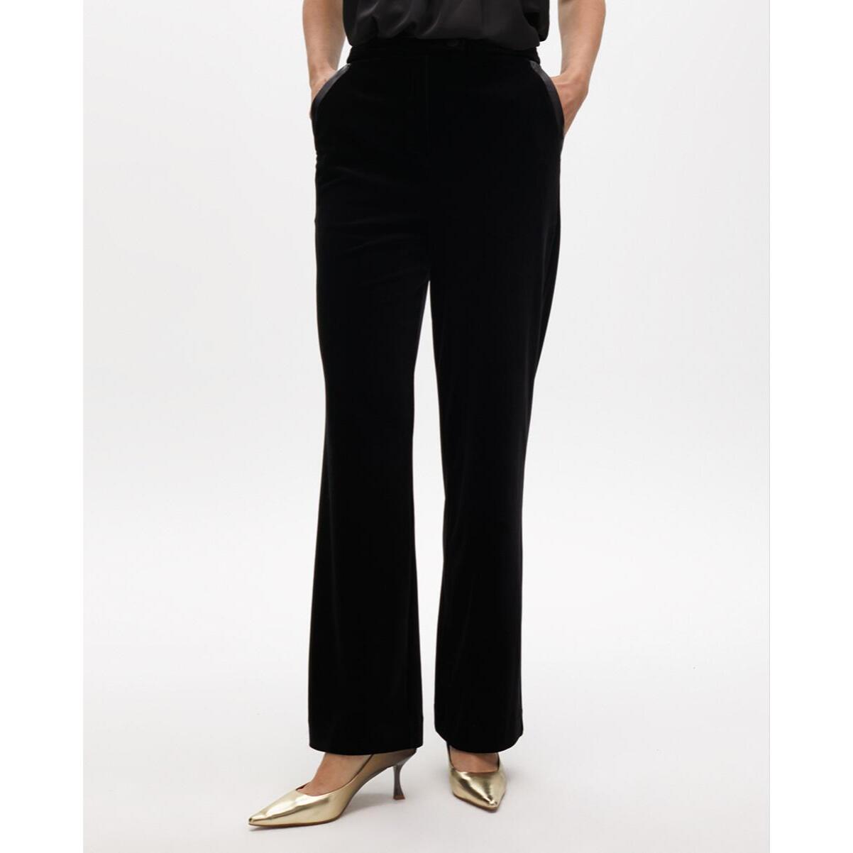 Pantaloni dritti in velluto con dettagli in eco pelle