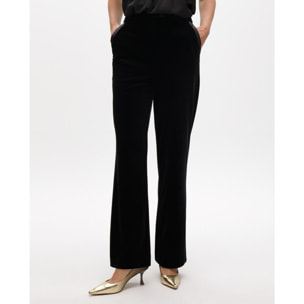 Pantaloni dritti in velluto con dettagli in eco pelle