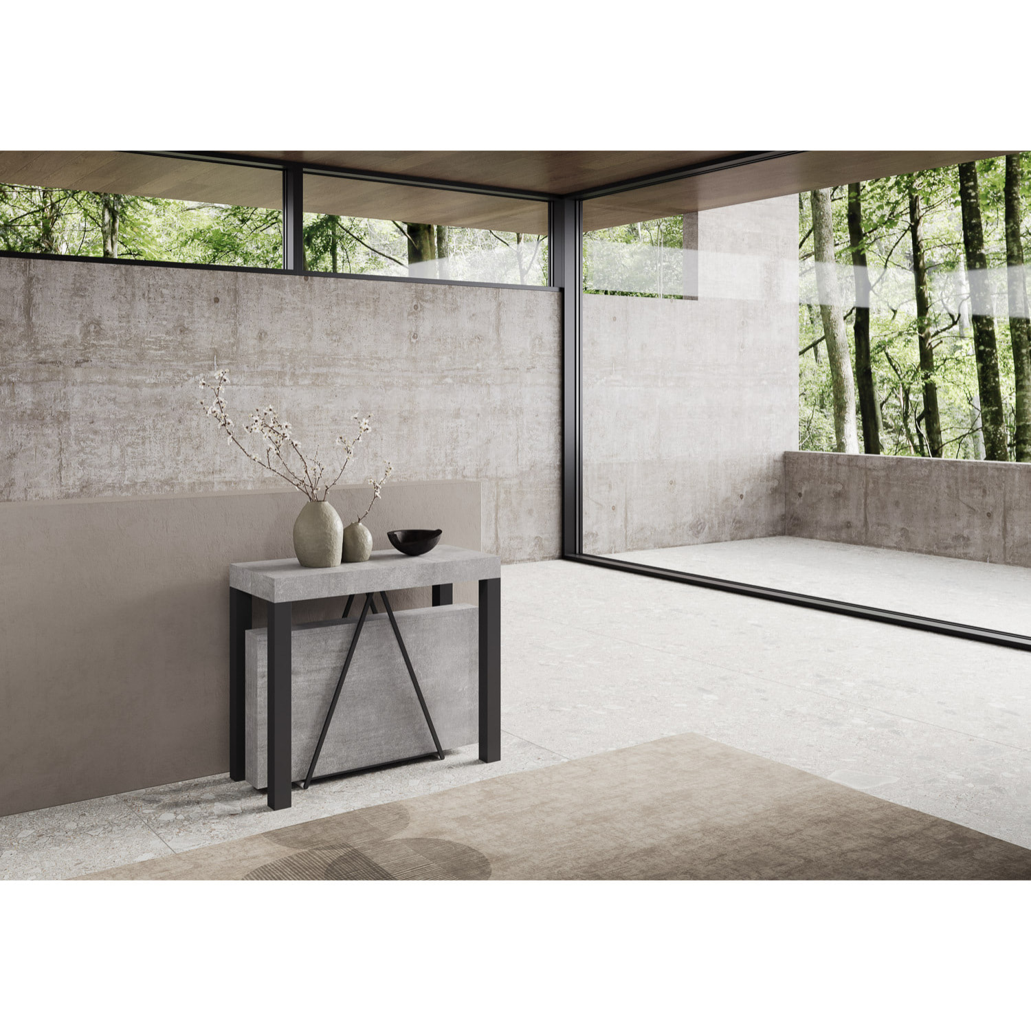 Consolle allungabile 90x40/196 cm Tiris Small Cemento telaio Antracite