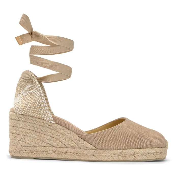 Alpargatas de cuña de mujer Carina en algodón acabado lavado, cierre mediante lazada