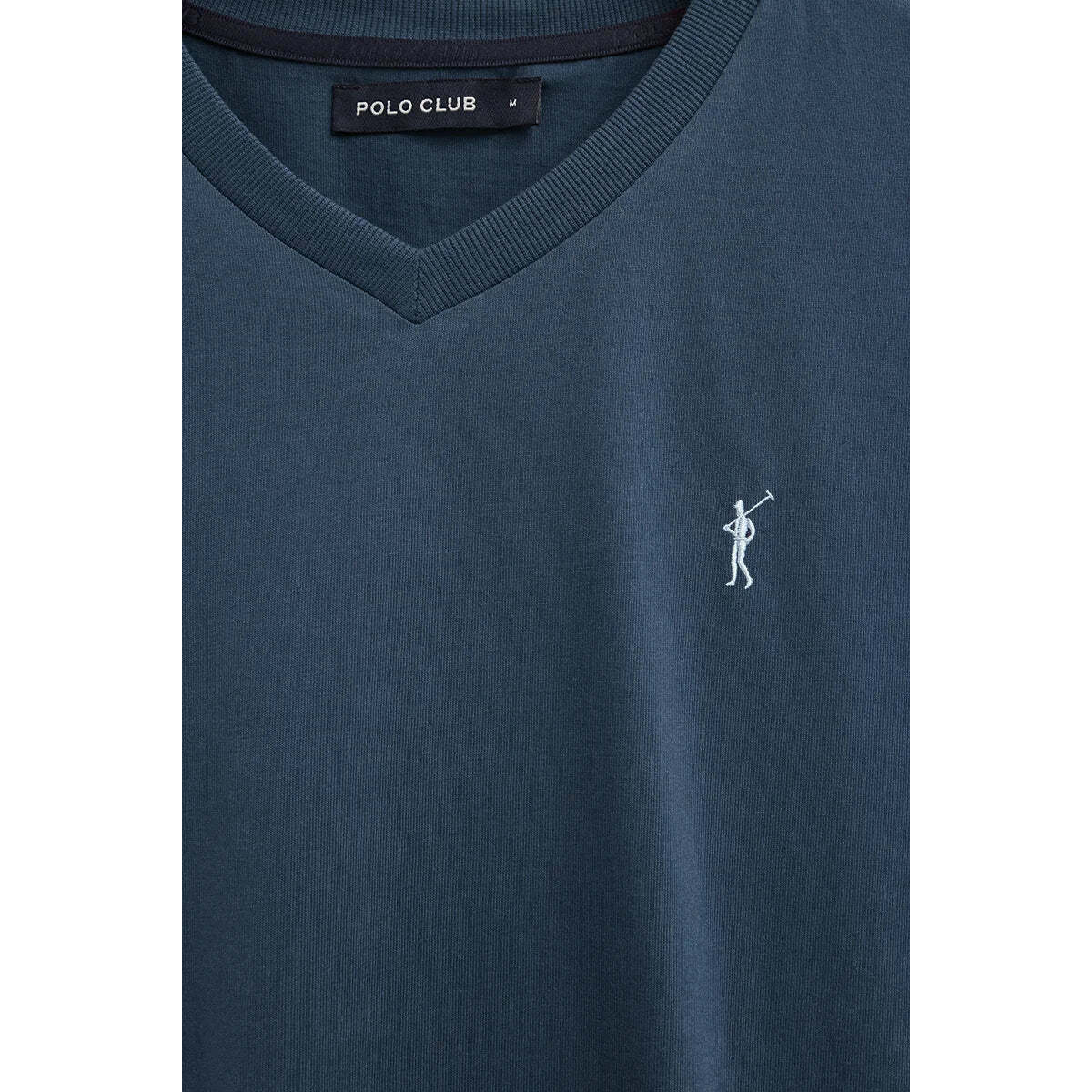 Camiseta azul denim de cuello pico con logo Rigby Go