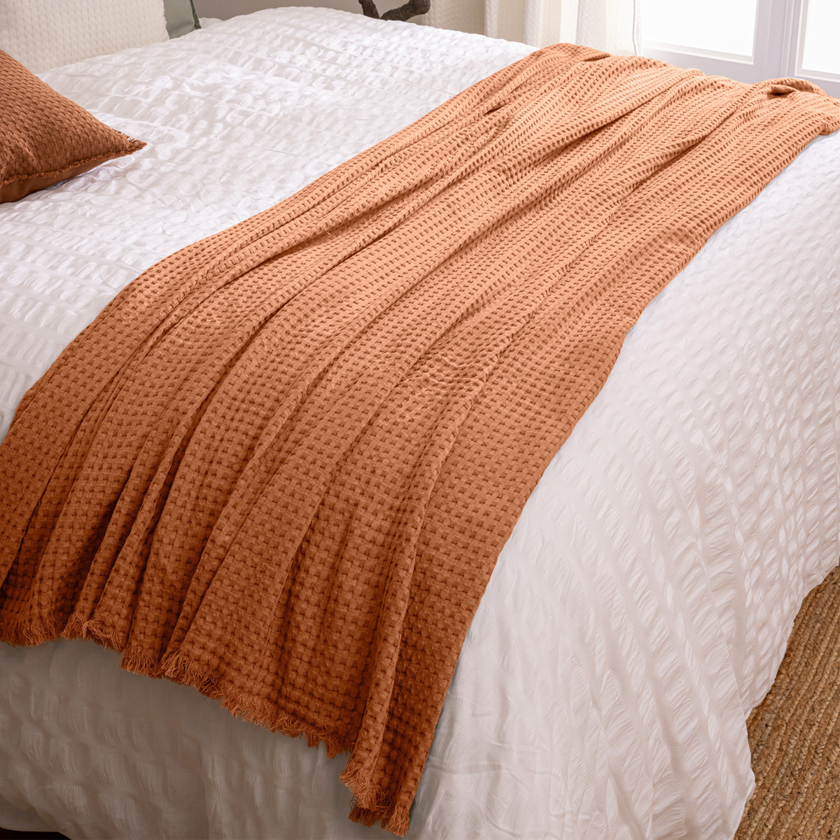 Jeté de lit "Widdy" coton 130x180cm rose terracotta