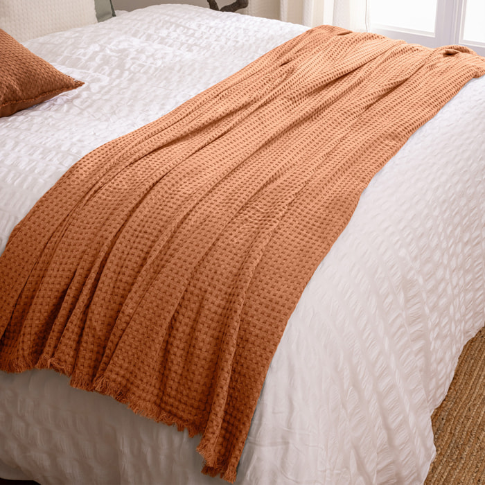 Jeté de lit "Widdy" coton 130x180cm rose terracotta