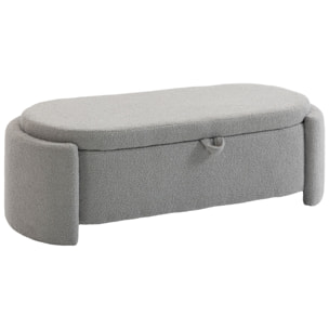 Puff Almacenaje, Banco Almacenaje Ovalado, 129x48,5x44 cm, Tapizado en Terciopelo de Teddy, Baúl de Almacenamiento, Carga 200 kg, Taburete para Sala de Estar, Dormitorio, Entrada, Gris Claro