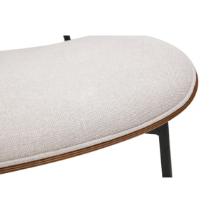 Fauteuil en tissu effet velours texturé beige, bois foncé et métal noir FABULO