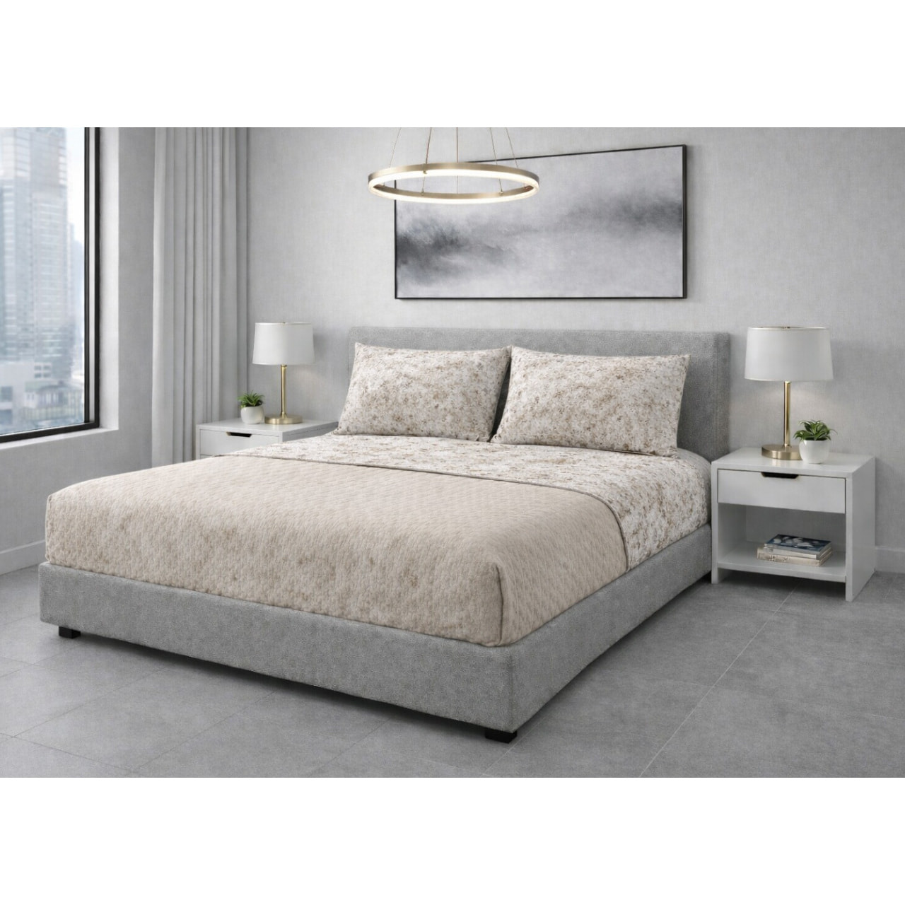Completo Lenzuola in 100% Cotone Made in Italy Raffinato Disegno Mitril Colore Bronzo