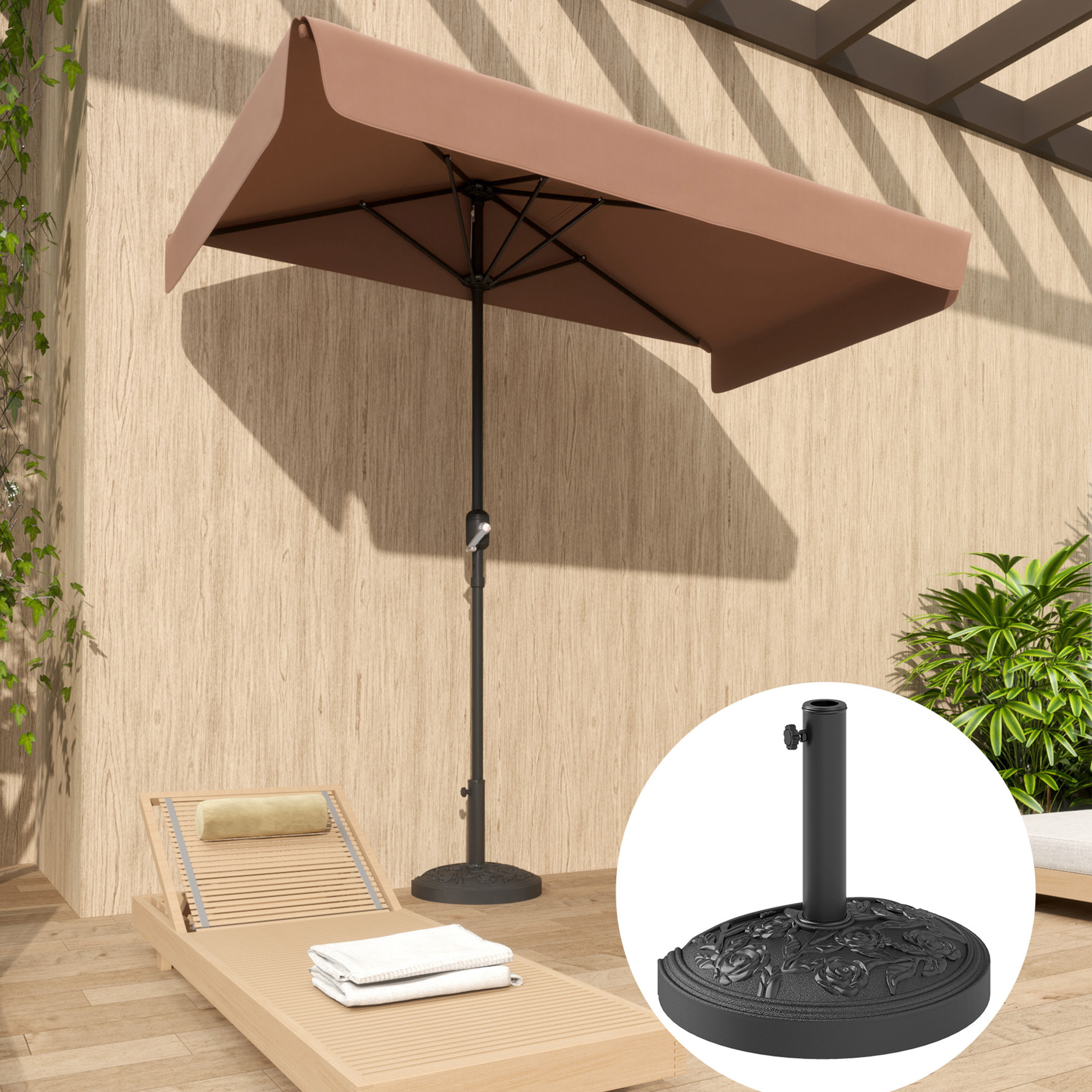 Base para Sombrilla Semicircular Soporte para Parasol Pie para Sombrilla con Relleno de Cemento Peso 12 kg para Jardín Terraza Negro