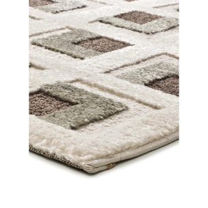 CANDELA Alfombra geométrica con relieve marrón y blanco, varias medidas disponibles.