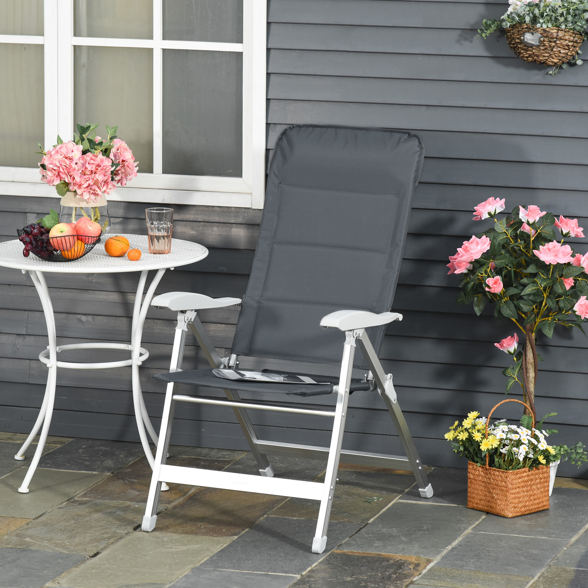 Silla de Jardín Plegable de Aluminio 75x61,5x114,5 cm Gris